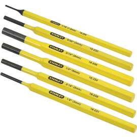 STANLEY 16-226 Pin Punch Set, Steel, Yellow, Powder-Coated, 6-Piece