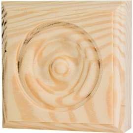 Waddell RTB35 Trim Block, 3-3/4 in H, 3-3/4 in W, Rosette Pattern, Pine Wood