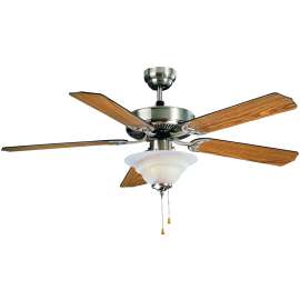Boston Harbor Ceiling Fan, 5-Blade, Black/Oak Blade, 52 in Sweep, MDF Blade, 3-Speed