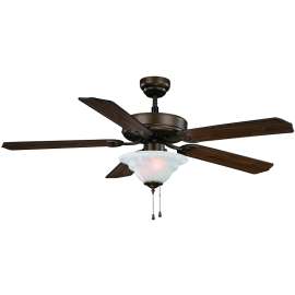 Boston Harbor Ceiling Fan, 5-Blade, Oak/Walnut Blade, 52 in Sweep, MDF Blade, 3-Speed, With Lights: Yes