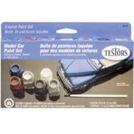 TESTORS 9119X Enamel Paint Set, Metallic, Black/Dark Blue/Red/Silver/ White/Yellow, 0.25 oz, Bottle