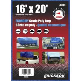 Erickson 57009 All-Purpose Tarp, 20 ft L, 16 ft W, 4 mm Thick, Polyethylene, Blue