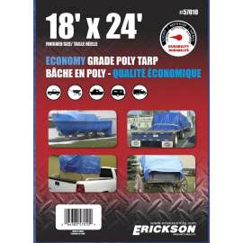 Erickson 57010 All-Purpose Tarp, 24 ft L, 18 ft W, 4 mm Thick, Polyethylene, Blue