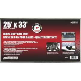 Erickson 57052 Bale Tarp, 33 ft L, 25 ft W, Poly, Black/Silver