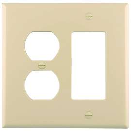 Eaton Wiring Devices PJ826LA Combination Wallplate, 4.9 in L, 4.86 in W, Mid, 2 -Gang, Polycarbonate, Light Almond