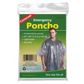COGHLAN'S 9173 Emergency Poncho, One-Size, Polyethylene, Clear, Reusable Collar