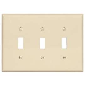 EATON PJ3LA Switch Wallplate, 4.87 in L, 6-3/4 in W, 3 -Gang, Polycarbonate, Light Almond, High-Gloss