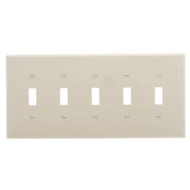 EATON PJ5LA Switch Wallplate, 4.87 in L, 10.37 in W, 5 -Gang, Polycarbonate, Light Almond, High-Gloss