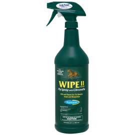 Farnam Wipe II 10140 Fly Spray, Liquid, Pale Yellow, Citronella, 32 oz Bottle