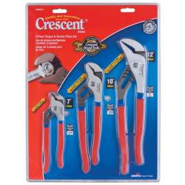 Crescent RT200SET3 Tongue and Groove Plier Set, 3-Piece, Steel, Black Oxide, Specifications: Dipped Handle