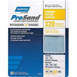 NORTON ProSand 07660768157 Sanding Sheet, 11 in L, 9 in W, Extra Fine, 320 Grit, Aluminum Oxide Abrasive