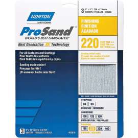 NORTON ProSand 07660768158 Sanding Sheet, 11 in L, 9 in W, Very Fine, 220 Grit, Aluminum Oxide Abrasive