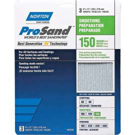 NORTON ProSand 07660768160 Sanding Sheet, 11 in L, 9 in W, Medium, 150 Grit, Aluminum Oxide Abrasive