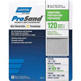 NORTON ProSand 07660768161 Sanding Sheet, 11 in L, 9 in W, Medium, 120 Grit, Aluminum Oxide Abrasive