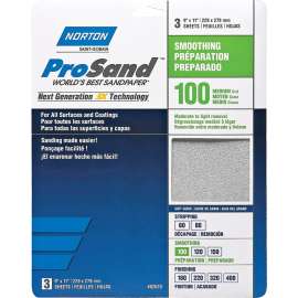 NORTON ProSand 07660768162 Sanding Sheet, 11 in L, 9 in W, Medium, 100 Grit, Aluminum Oxide Abrasive