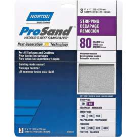 NORTON ProSand 07660768163 Sanding Sheet, 11 in L, 9 in W, Coarse, 80 Grit, Aluminum Oxide Abrasive, Paper Backing