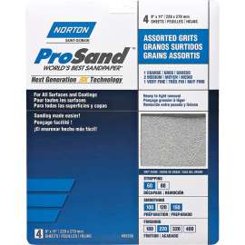 NORTON ProSand 07660705386 Sanding Sheet, 11 in L, 9 in W, Aluminum Oxide Abrasive, Fiber Backing
