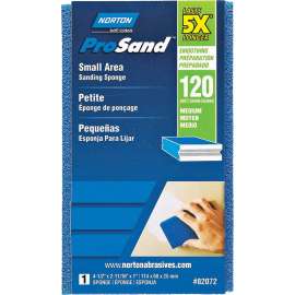 NORTON ProSand 82072 Sanding Sponge, 4-1/2 in L, 2-11/16 in W, 120 Grit, Fine, Aluminum Oxide Abrasive