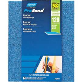 NORTON ProSand 82081 Sanding Sponge, 5-1/2 in L, 4-1/2 in W, 120 Grit, Medium, Aluminum Oxide Abrasive