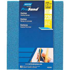 NORTON ProSand 82083 Sanding Sponge, 5-1/2 in L, 4-1/2 in W, 220 Grit, Very Fine, Aluminum Oxide Abrasive