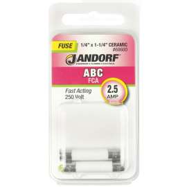 Jandorf 60600 Fast Acting Fuse, 2.5 A, 250 V, 100 A, 10 kA Interrupt, Ceramic Body