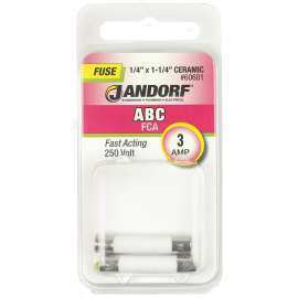 Jandorf 60601 Fast Acting Fuse, 3 A, 250 V, 100 A, 10 kA Interrupt, Ceramic Body