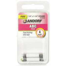 Jandorf 60602 Fast Acting Fuse, 4 A, 250 V, 200 A, 10 kA Interrupt, Ceramic Body