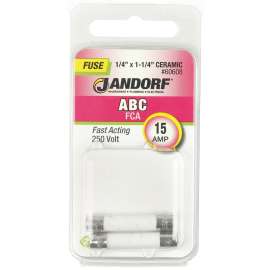 Jandorf 60608 Fast Acting Fuse, 15 A, 250 V, 750 A, 10 kA Interrupt, Ceramic Body