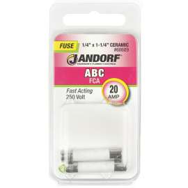 Jandorf 60609 Fast Acting Fuse, 20 A, 250 V, 400 A, 1000 A, 10 kA Interrupt, Ceramic Body