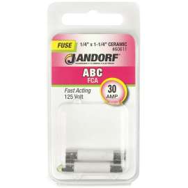 Jandorf 60611 Fast Acting Fuse, 30 A, 125 VDC, 200, 400, 1000 A Interrupt, Ceramic Body