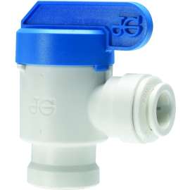 John Guest PPSV500822WP Elbow Shut-Off Valve, 1/4 in Connection, Tube x NPTF, 150 psi Pressure, Polypropylene Body