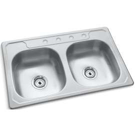 Sterling Middleton Series 14633-4-NA Kitchen Sink, 4-Faucet Hole, 33 in OAW, 22 in OAD, 6 in OAH, Stainless Steel