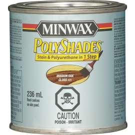 Minwax PolyShades CM3485144 Stain and Polyurethane, Gloss, Liquid, Mission Oak, 236 mL, Can