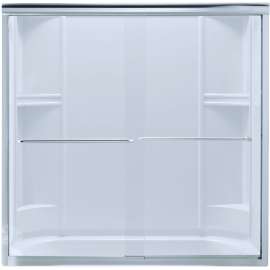 Sterling Finesse Series 5425-59S-G05 Bath Door, Frameless Frame, Aluminum Frame, Clear Glass, Tempered Glass