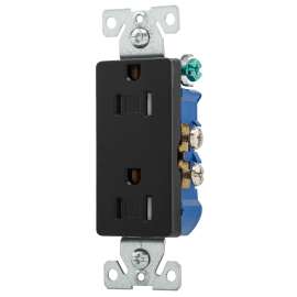 EATON TR1107BK Duplex Receptacle, 2 -Pole, 15 A, 125 V, Side Wiring, NEMA: 5-15R, Black
