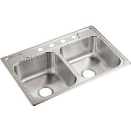 Sterling Middleton Series 14707-4-NA Kitchen Sink, 4-Faucet Hole, 22 in OAW, 7 in OAD, 33 in OAH, Stainless Steel