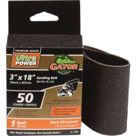 Gator 7772 Sanding Belt, 3 in W, 18 in L, 50 Grit, Coarse, Zirconium Oxide Abrasive