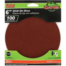 Gator 3011 Sanding Disc, 6 in Dia, 100 Grit, Medium, Aluminum Oxide Abrasive, Paper Backing