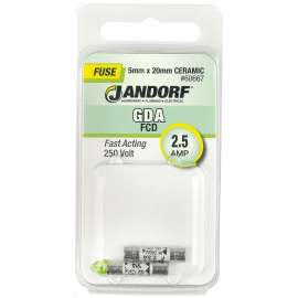Jandorf 60667 Fast Acting Fuse, 2.5 A, 250 V, 1500 A Interrupt, Ceramic Body