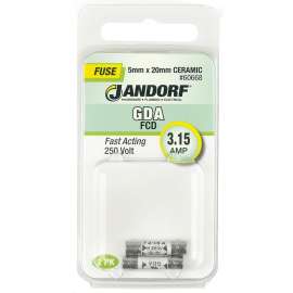 Jandorf 60668 Fast Acting Fuse, 3.15 A, 250 V, 1500 A Interrupt, Ceramic Body