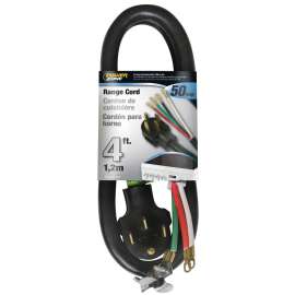 PowerZone Power Supply Range Cord, 6 8 AWG Cable, 4 ft L, 50 A, 250 V, Black