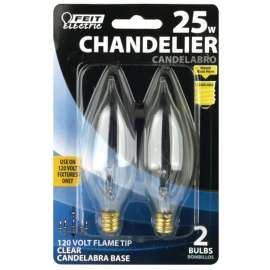 Feit Electric BP25CFC Incandescent Lamp, 25 W, Flame Tip Lamp, Candelabra E12 Lamp Base, 2700 K Color Temp
