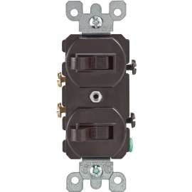 Decora S00-05224-02S Duplex Combination Double Switch, 15 A, 120/277 V, Lead Wire Terminal, Brown