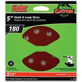 Gator 3722 Random Orbit Sanding Disc, 180-Grit, Very Fine Grade, Aluminum Oxide, 5 in Dia
