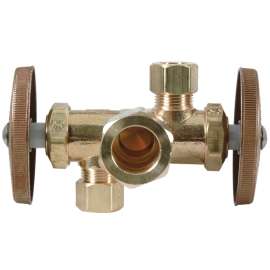 BrassCraft CR1900DVXR Stop Valve, 1/2 x 3/8 x 1/4 in Compression, Brass