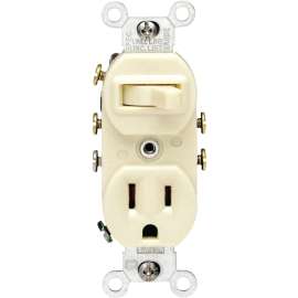 Leviton 031-05245-00I Combination Switch/Receptacle, 1 -Pole, 15 A, 120 V Switch, 125 V Receptacle, Ivory