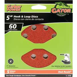 Gator 3725 Sanding Disc, 5 in Dia, 60 Grit, Coarse, Aluminum Oxide Abrasive, Vented