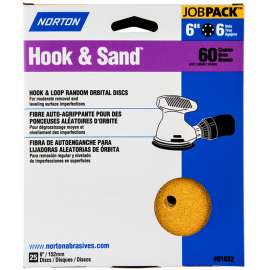 NORTON Hook & Sand 07660701632 Vacuum Disc, 6 in Dia, P60 Grit, Coarse, Aluminum Oxide Abrasive, Paper Backing