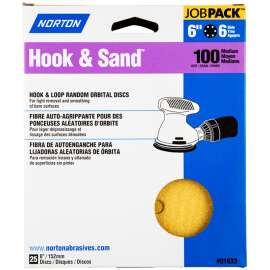 NORTON Hook & Sand 07660701633 Vacuum Disc, 6 in Dia, P100 Grit, Medium, Aluminum Oxide Abrasive, Paper Backing
