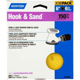 NORTON Hook & Sand 07660701634 Vacuum Disc, 6 in Dia, P150 Grit, Fine, Aluminum Oxide Abrasive, Paper Backing